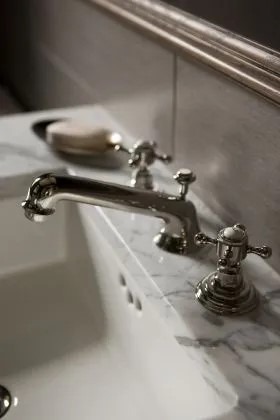 Silver chrome bathroom faucet