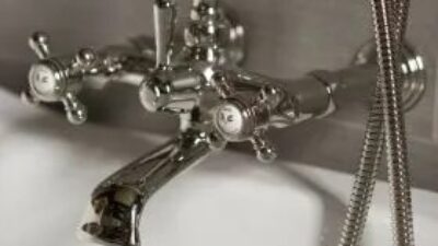 Closeup of bathrub faucet