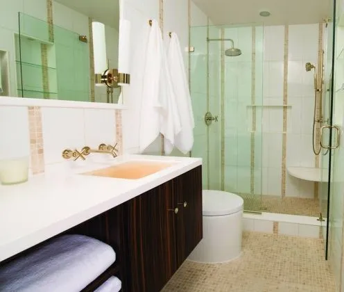 Bathroom with Solid white quartz countertop