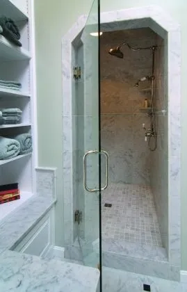 Carlisle Traditional Bathroom shower with open glass door