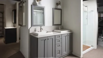 Inspirations Studio grey dual sink bathroom vanity