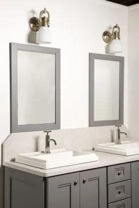 Inspirations Studio dual sink vanity with two bathroom mirrors